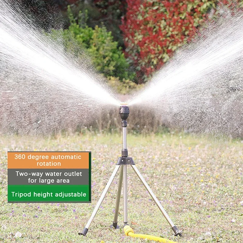 Rotary Irrigation Sprinkler  With Tripod Telescopic Support Automatic Rotating Sprayer Garden Watering Sprinkler