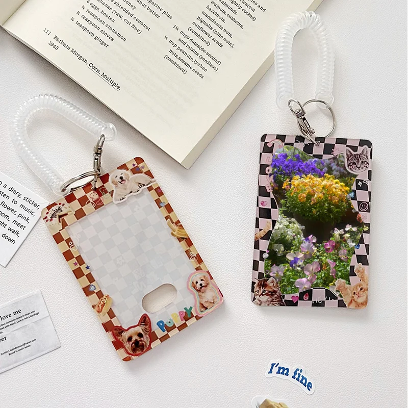 Acrylic INS Cartoon Photocard Holder Keychain Animals Bear Dog Card Holder Postcards Idols Photo Holder ID Protector Sleeve