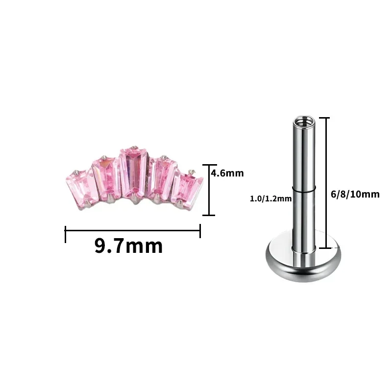 ASTM F136 Titan Quadratischer Kronen-Lippenpiercing-Ring 16G CZ Labret mit Innengewinde für Tragus, Helix, Knorpel, Nase, Ohrringe – Detail 3