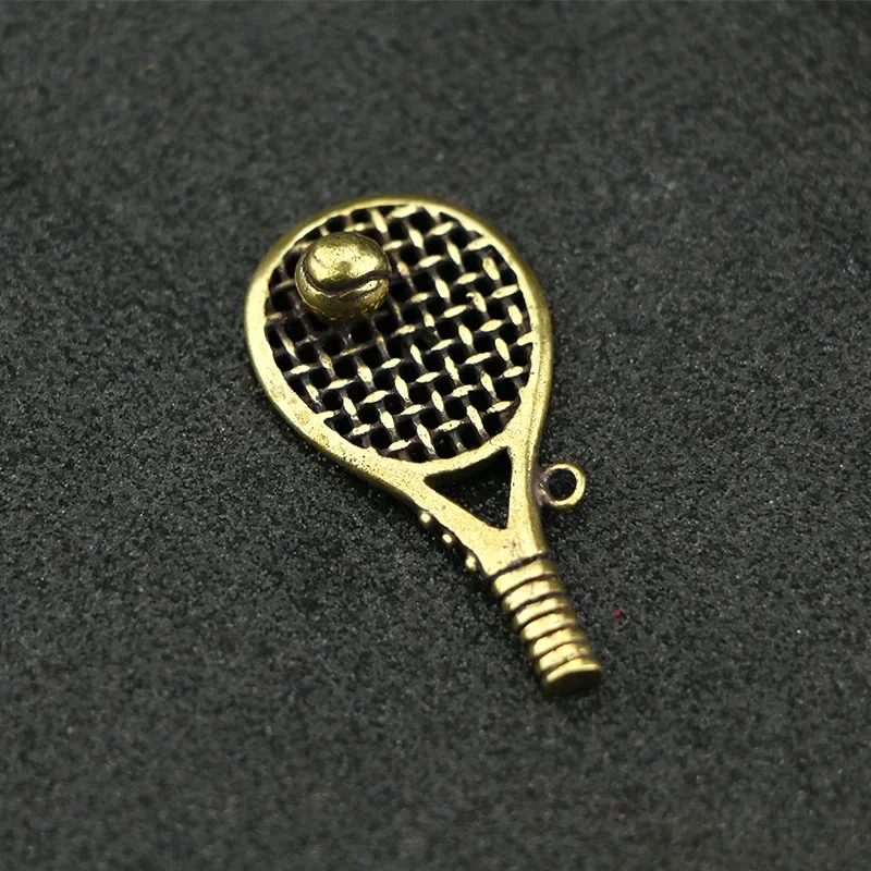 Brass Retro Tennis Racket Figurines Car Keychain Brass Pendant Creative Small Accessory Bag Pendant Gifts