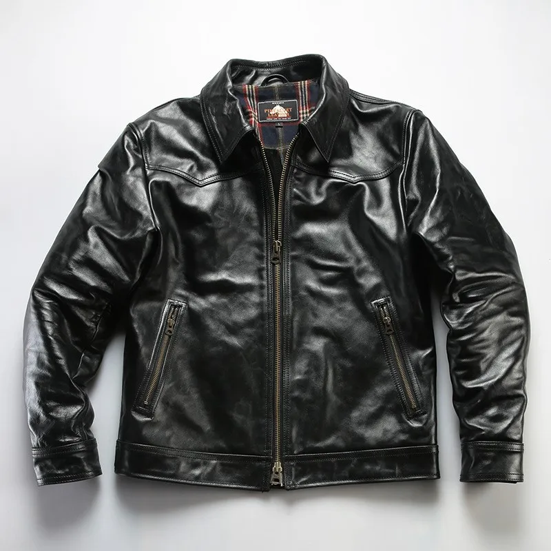Casual motorcycle tea core leather men's simple lapel