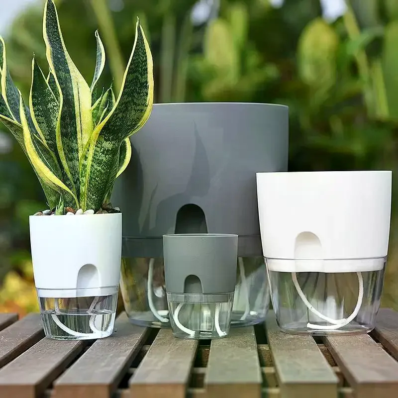 1Pcs Transparent Double Layer Plastic Self-watering Planters Lazy Hydroponic Flower Pot Automatic Water Absorbing Flowerpot