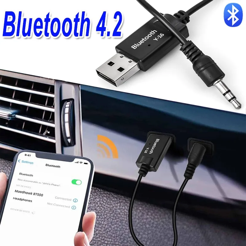 USB Bluetooth Adapter 3.5MM AUX Jack Audio Receiver Cars Stereo Wireless Adapter Bluetooth 4.2 Portable Car Electronics Parts