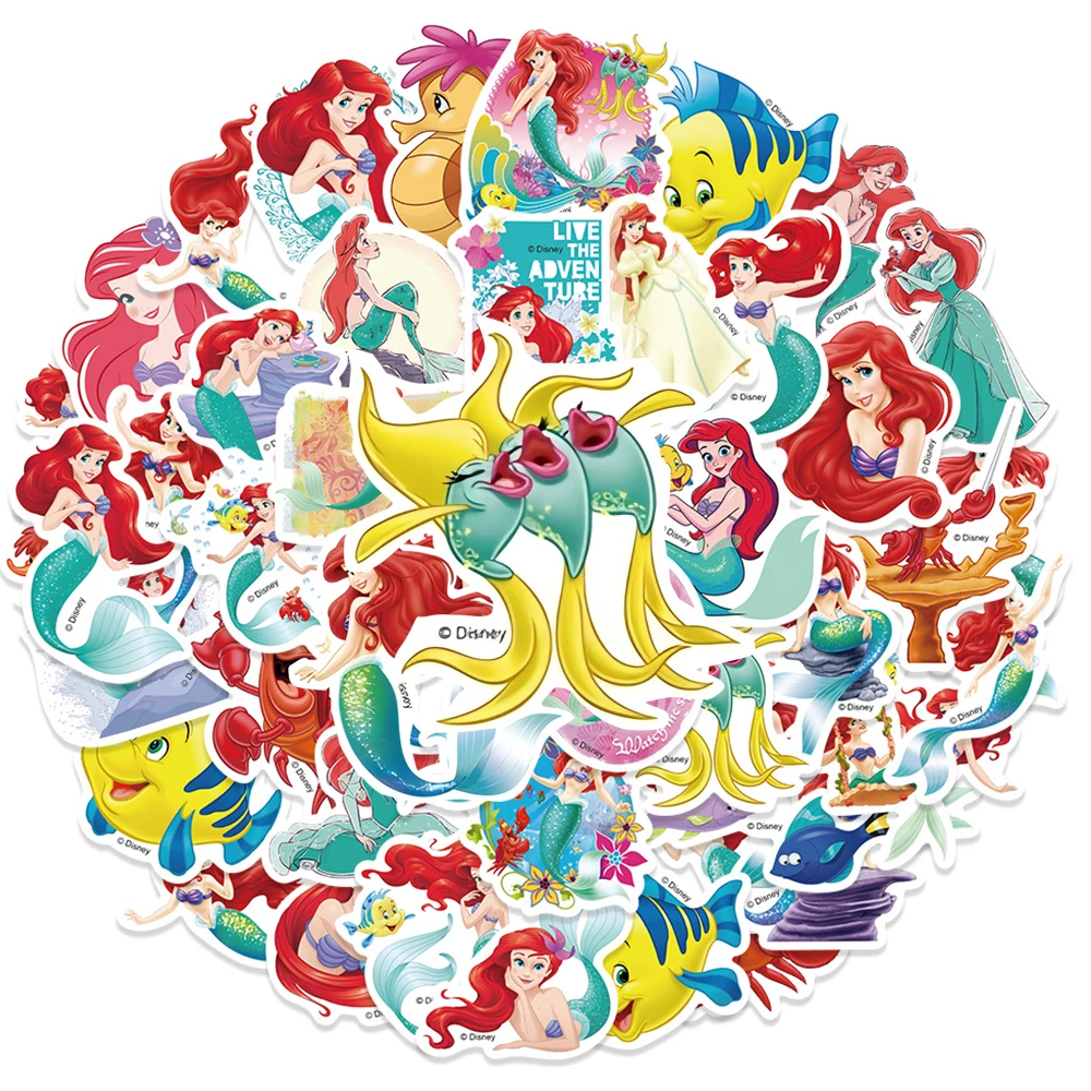 50pcs Disney The Little Mermaid Stickers Cute Ariel Princess Decals DIY Stationery Fridge Suitcase Kawaii Graffiti Sticker Pack