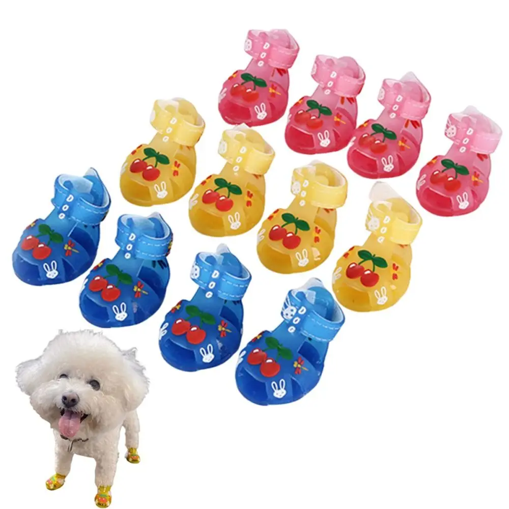 

4Pcs/Set Cartoon Dog Summer Jelly Sandals Non-slip Adjustable Breathable Dog Shoes Waterproof Wear-resistant Hollow Puppy Shoes