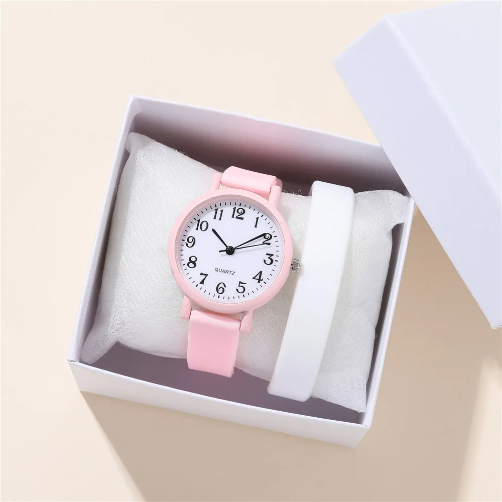 2pcs/set Fashion Simple Silicone Band Quartz Boys Girls Students Watch