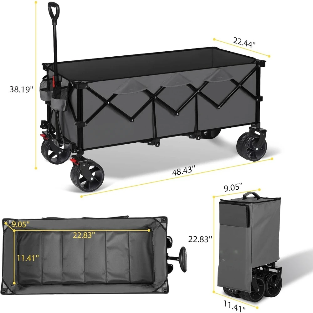 Sekey 48''L Collapsible Foldable Extended Wagon with 440lbs Weight Capacity, Heavy Duty 300L Folding Utility Garden Cart