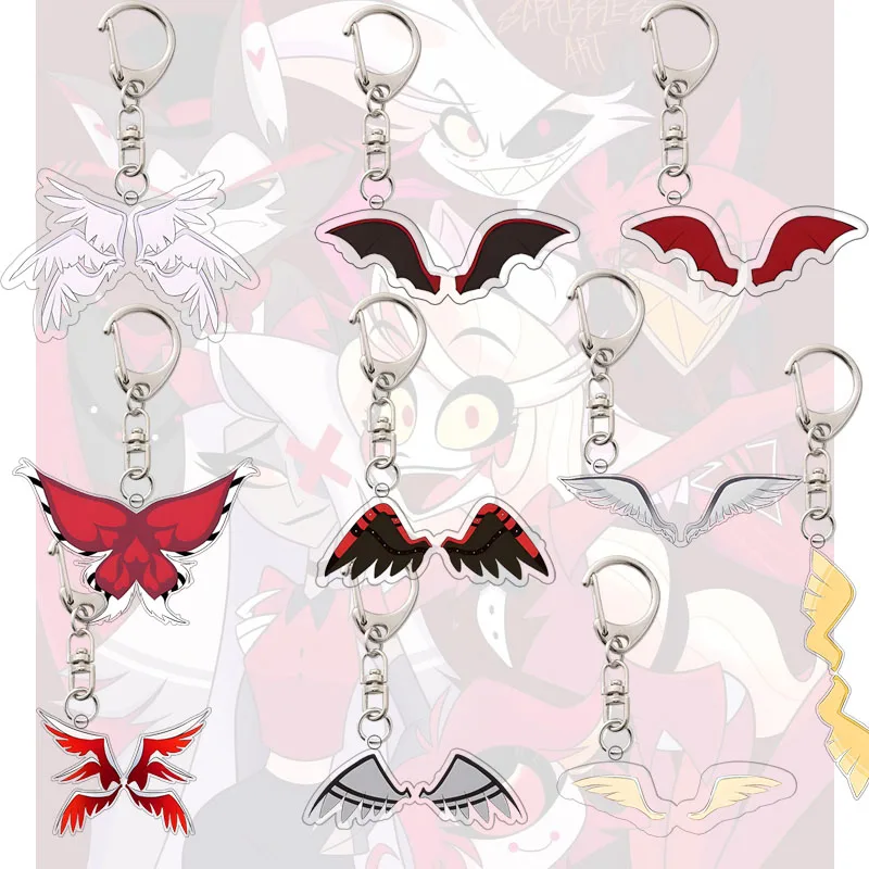 

Angel Wings Charlie Acrylic Keychain Vaggie Hell Inn Bag Decoration Logo Pendants DIY Keyring Niffty Vox Husk Angel Dust Gift