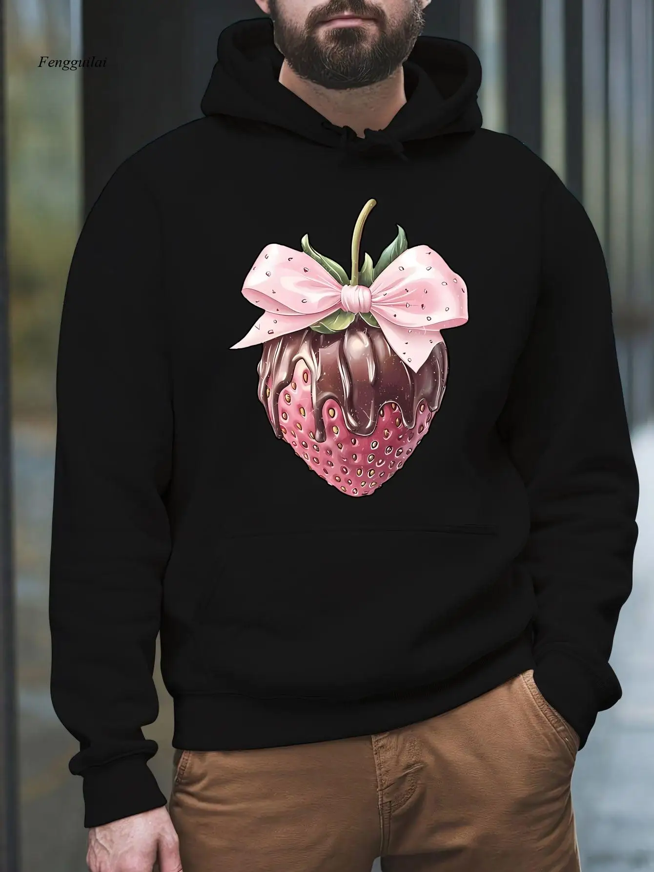 Moletom Choco Berry – Moletom de inverno aconchegante com forro de lã e estampa de morango e laço