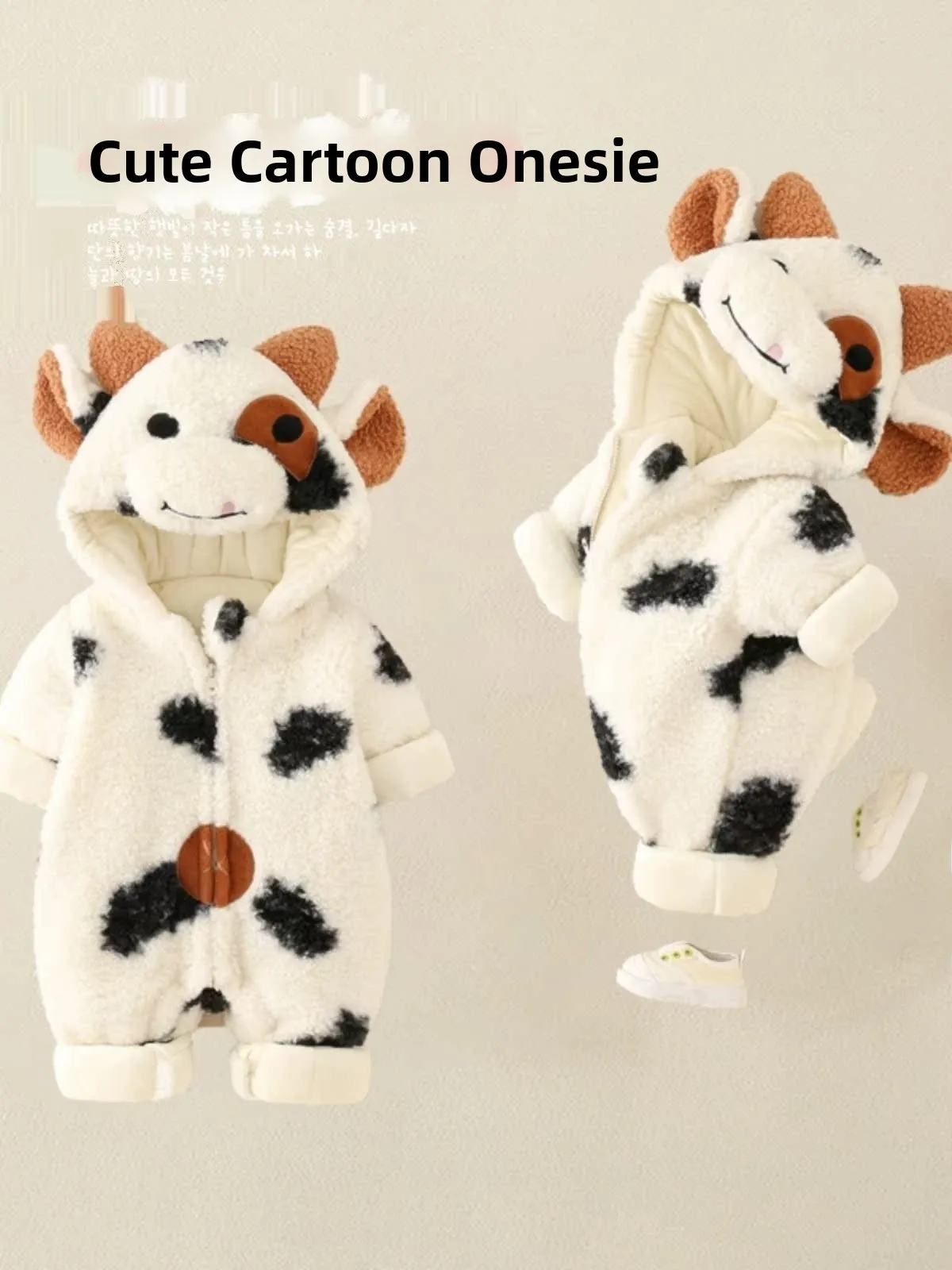 

Утепленный зимний комбинезон для новорожденных с капюшоном, на плюшевой подкладке, с мультяшным принтом, теплая верхняя одежда для младенцев