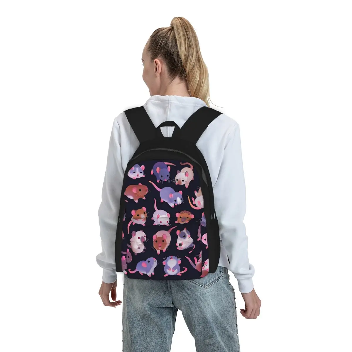 Fancy Rat - Mochila escura para estudantes, bolsa escolar para crianças, bolsa de ombro para computador, para homens e mulheres