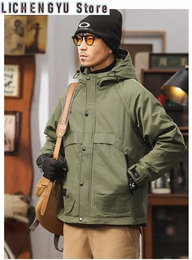 Fall Winter Men's Thickened Padded Jacket Workwear Outdoor Hooded Coats Loose-Fit Casual Windbreaker Jacket With Cotton Lining