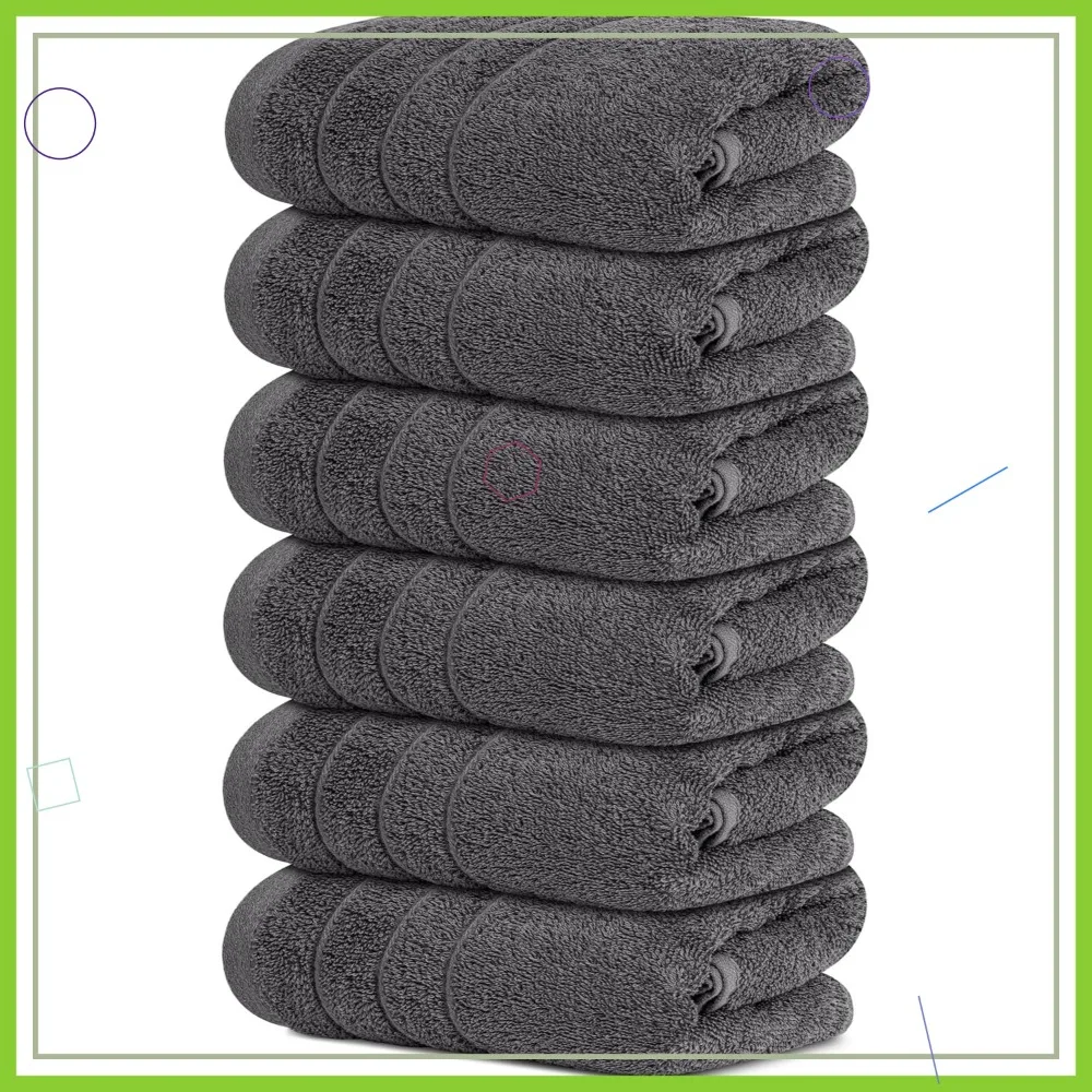 

Pack of 6 Hand Towels, 100% Cotton, Quick Dry, 16x28 Inches, Super Soft & Absorbent for Bathroom & Kitchen, Dark Grey
