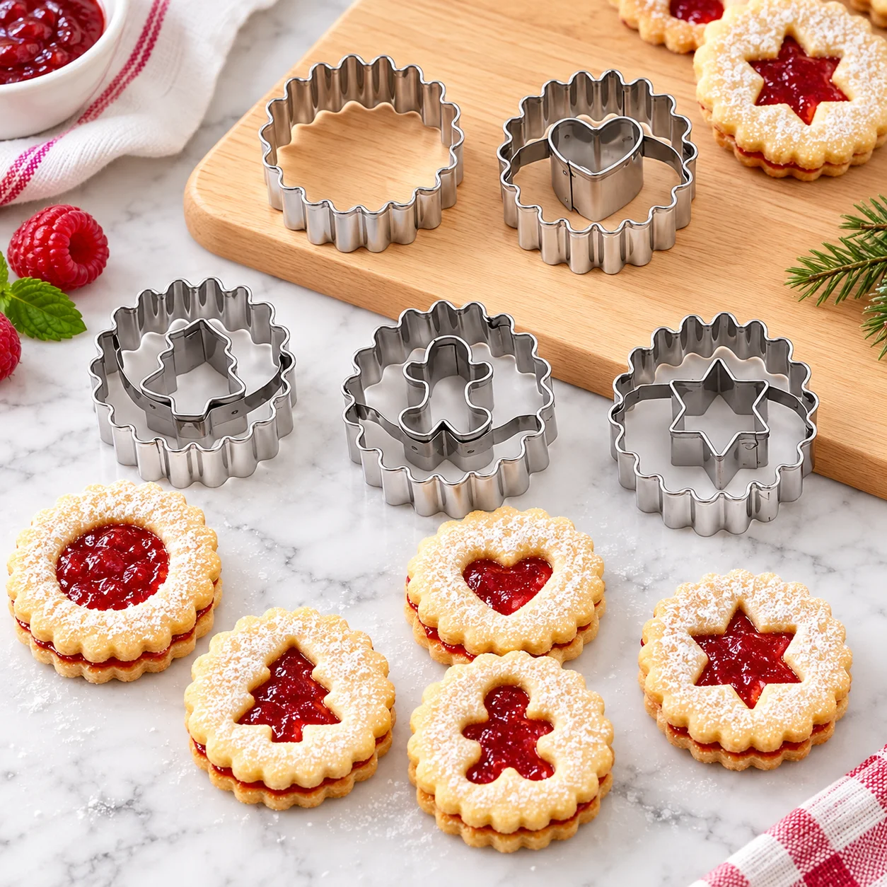 4PCS Christmas Jam Cookie Cutter Set Food-Safe Stainless Steel Heart Star Tree Man Molds for Biscuit Pastry Holiday Home Baking