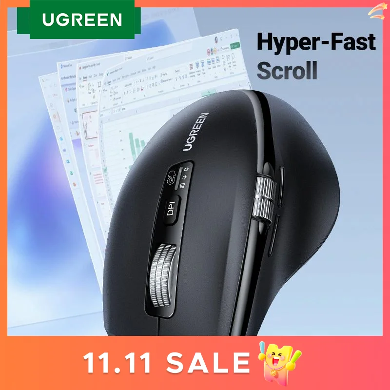 

UGREEN Wireless Mouse Hyper-Fast Scroll Bluetooth 5.4 2.4G Ergonomic 5000DPI for MacBook Tablet Laptops Computer PC Mice