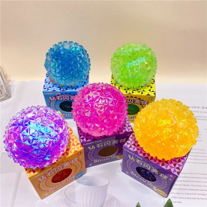 Slow Rebound Fidget Squishy Ball Transparent Sparkly Diamond Toy Ease Tension Anxiety For Adult Daily Stress Relief Relaxation