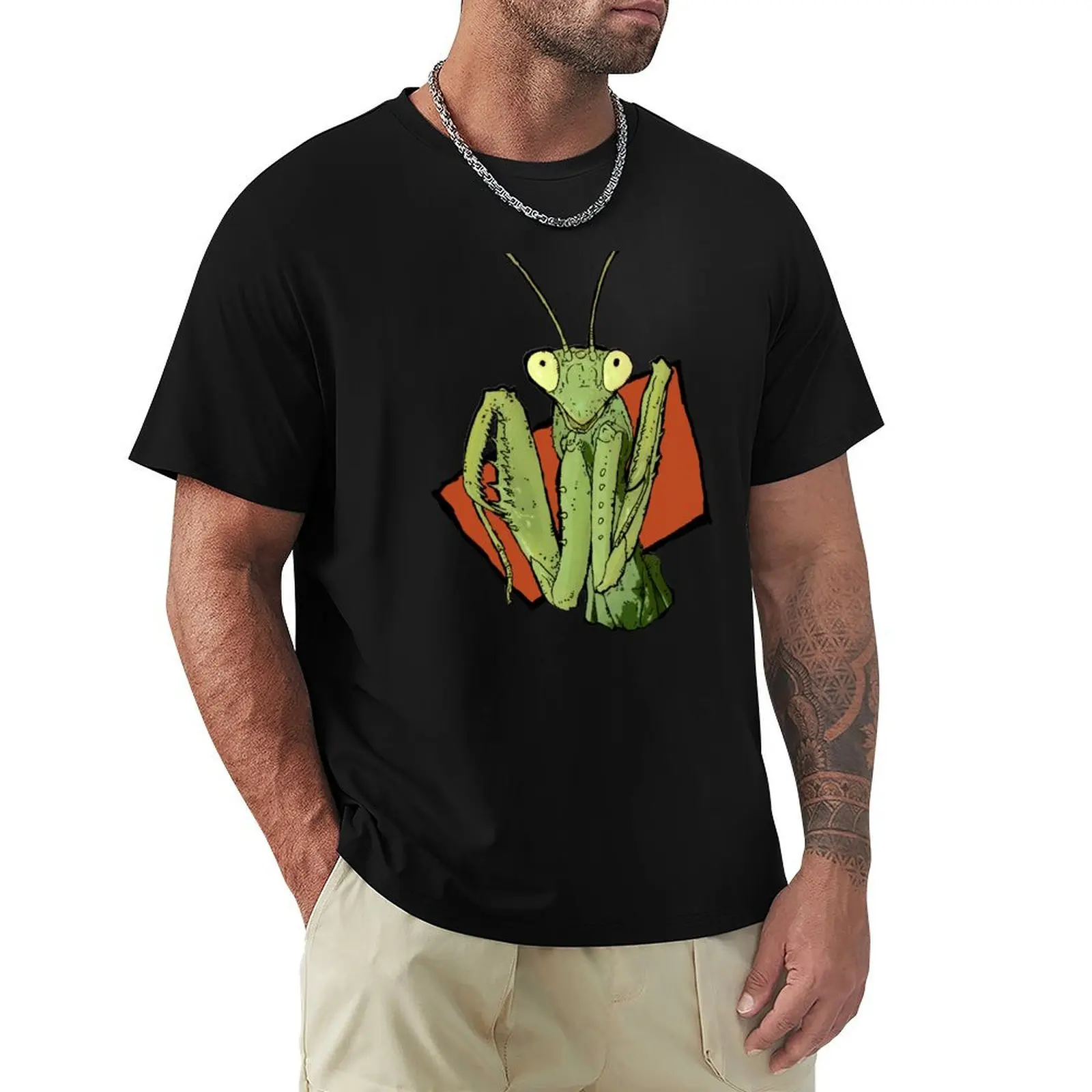 Happy Praying Mantis Cute Insect T-Shirt cotton t shirts man 100% T-Shirt