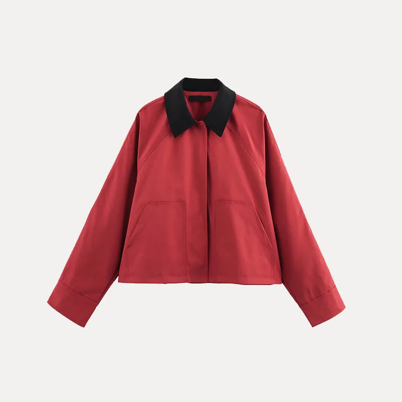 Spring 2025 Women's Sle Wax Leather Collar Jaet Patchwork Coat Street Faion Polyester Fiber 00% New Arrival