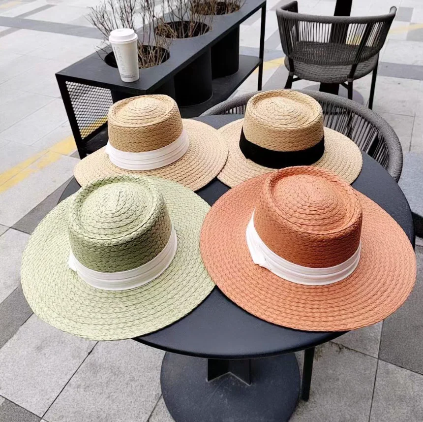 2024 new Style Summer Women\'s Straw Hat Ladies Sun hat Solid Beach hat Bump Top Wide Brim French Panama Raff Caps women