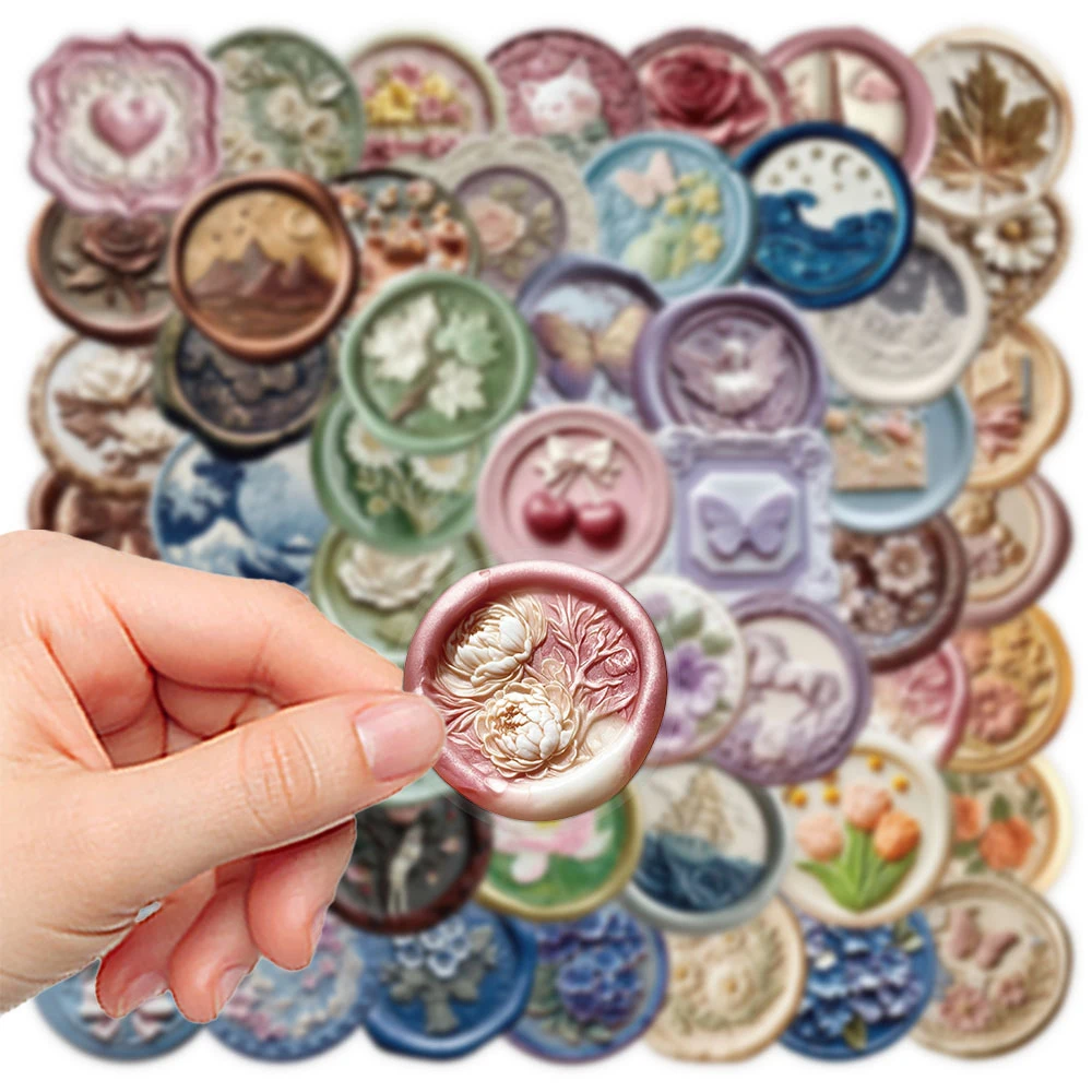 10/30/50pcs Adesivos de Selo de Cera Vintage Coloridos com Padrões Estéticos para Decoração de Scrapbook, Telefone, Guitarra, Adesivos Fofos