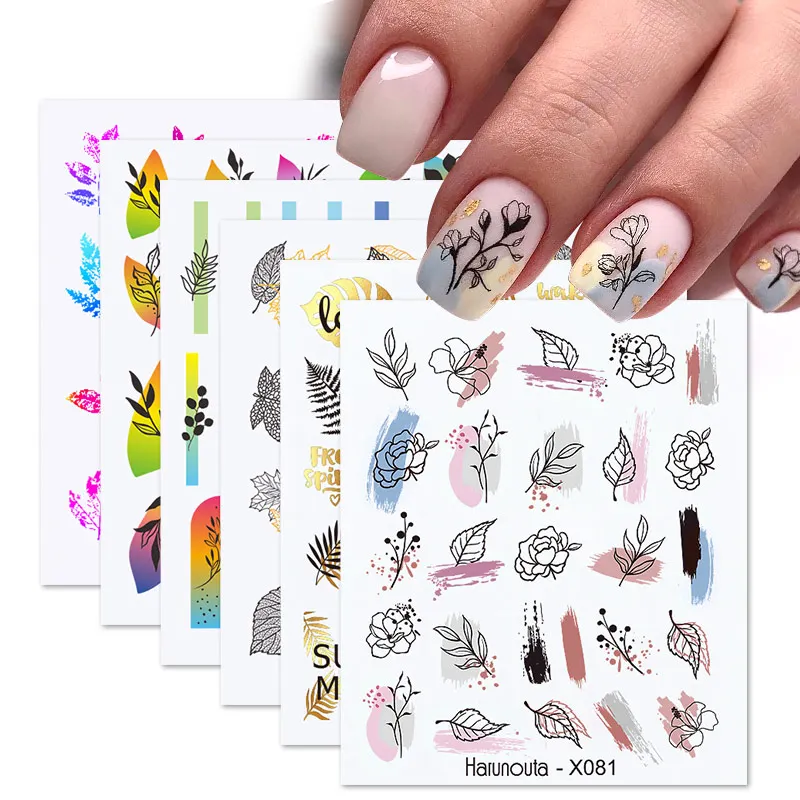 1Set Abstract face Decal Black Ink Blooming Letter Water Nail Stickers Flowers Leaf Watercolor Butterfly Nail Art Decals Sliders