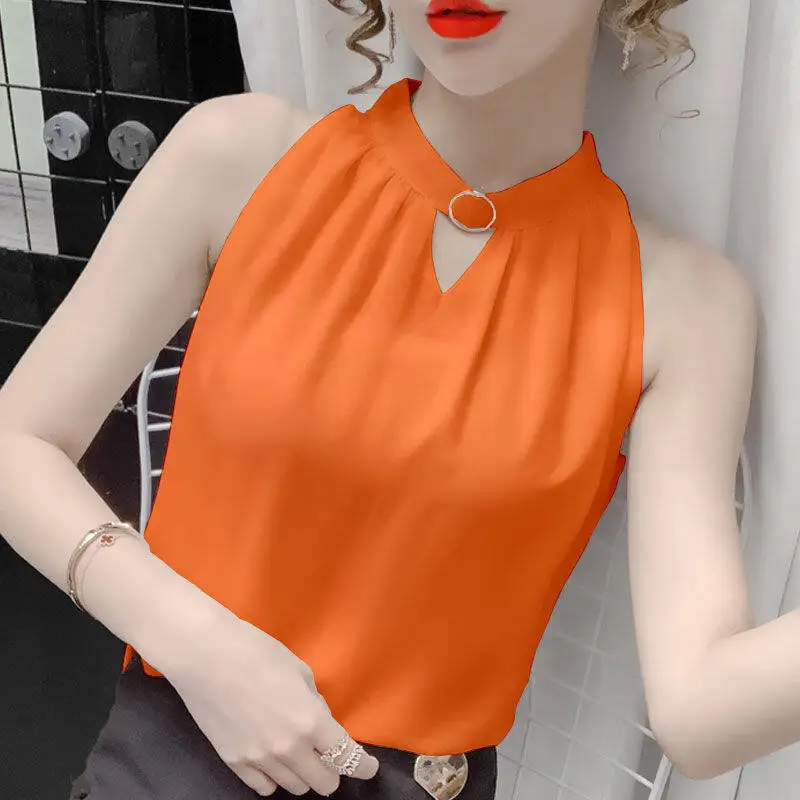 Sleeveless Tops Women Fashion Simple Loose Red Blouse Summer New Office Bottoming Shirt Plus Size