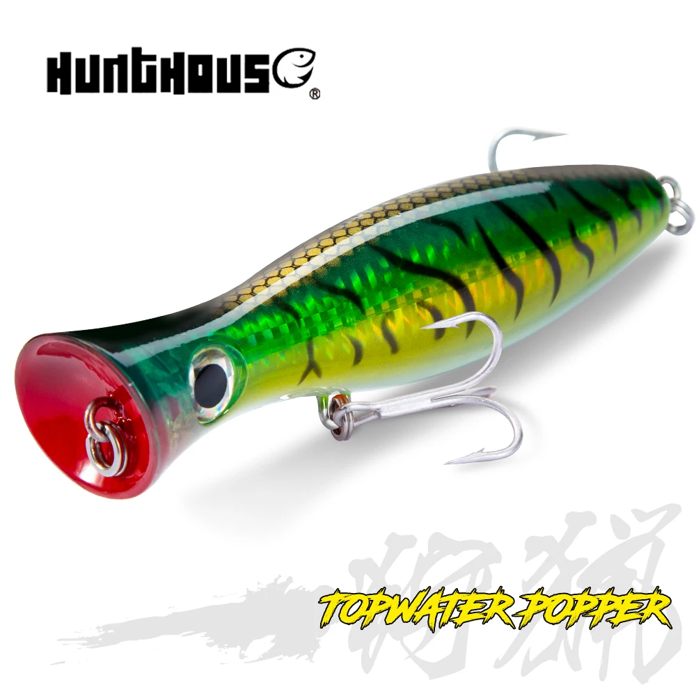 Hunthouse balıkçılık GT lazer Popper cazibesi yüzen 120mm/160mm/200mm 43g/83g/150g tuzlu su için levrek yüzey Stickbait mücadele