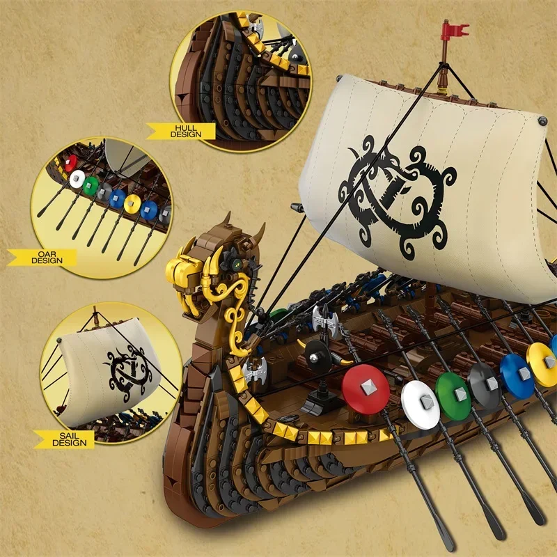 2547PCS Pirate Keelboat Building Blocks Classic Viking Warship Model Bricks Desktop Decoration Kids Educational Toy Holiday Gift