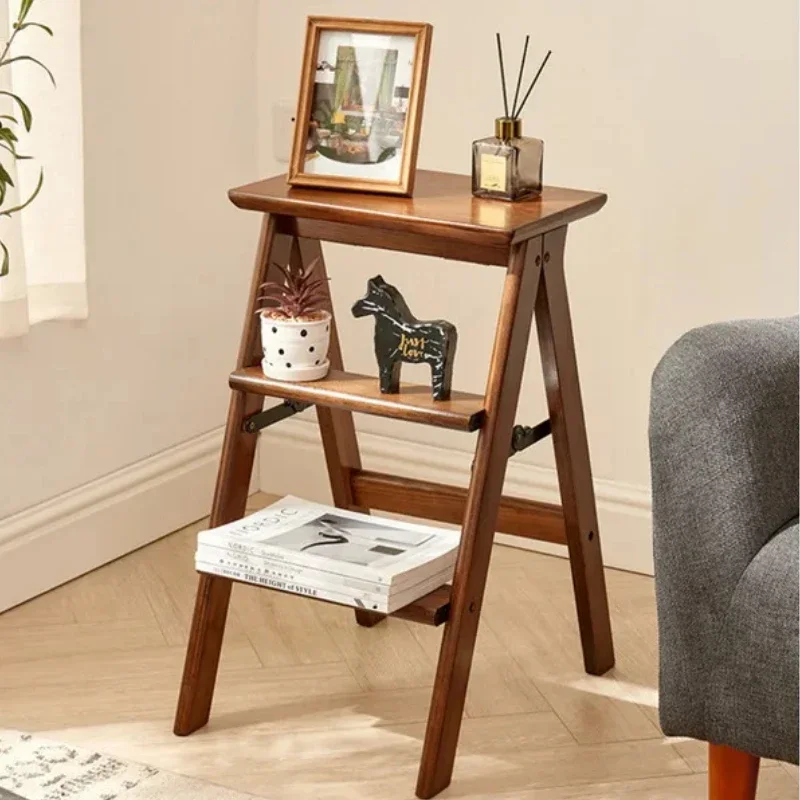 Multifunctional Folding Stool, Beech Wood Climbing Ladder, Dual-Use Step Stool, Thickened Three-Step High Ladder