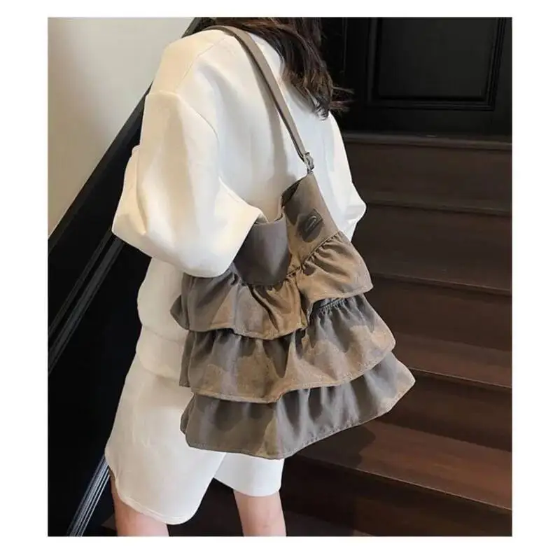 Bloom Korean Style Ruffle Y2k Crossbody Women High Street Canvas Casual Shoulder Bags Ladies Large Capacity Handbag 2025