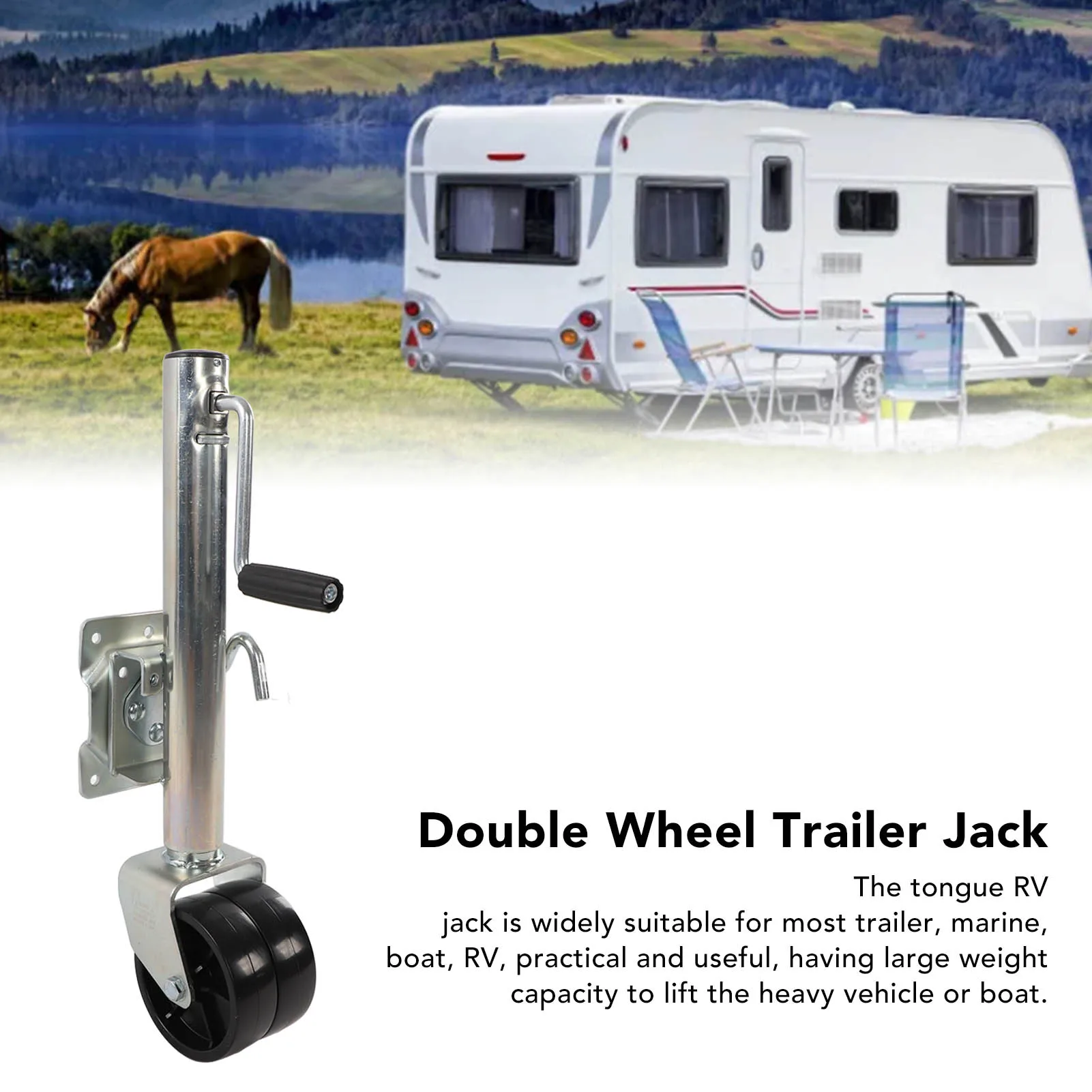 Dual Wheel Trailer Jack 1500lb Boat RV Strengthened Lift Adjustment Double Wheel Caster Jack