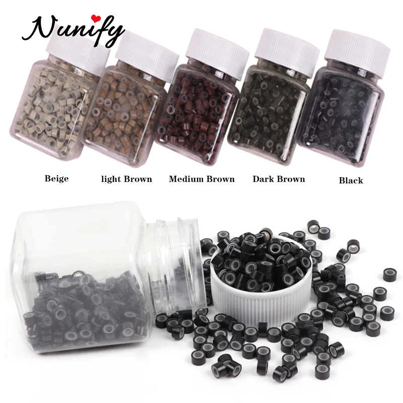 500Pcs Brown Seamless Hair Extension Micro Ring Link Beads 5Mm Silicone Lined Beads Micro Link For Human Hair Extensions