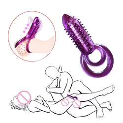 Penis Ring Vibrator Male Time Delay Dual Ring Cock Sex Toys For Men Prolonging Climax Women Clitoral Stimulator Adult Products