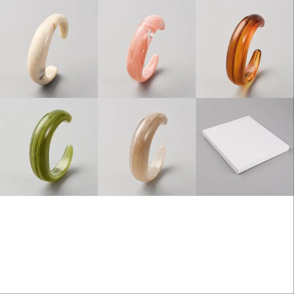 5Pcs Resin Cuff Bangles for Women 5 Colors Finished Bracelet Chunky Irregular Large Square Bracelets Colorful Fashion Open