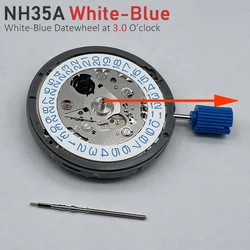 Genuine Japan NH35 Automatic Mechanical Movement Mod White-Blue Datewheel 3.0/3.8 Crown Modification Watch Mechanism NH35 4R35