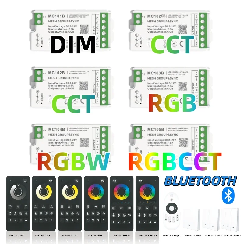 

Tuya APP Control and 2.4g RF Wireless Remote Control MC101B/102SB/103B/104B/105B Bluetooth+2.4G MESH LED Group SYNC Controller