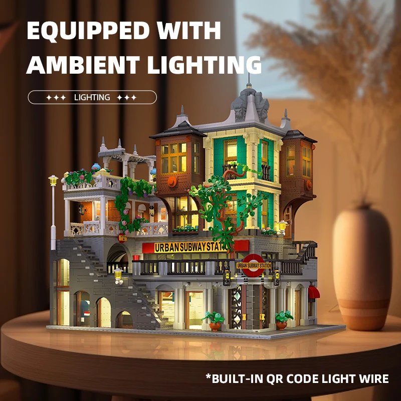 3692PCS Street View Series Bricks Urban Light Rail Station Building Block High Difficulty Creative Assembly Model Holiday Gift