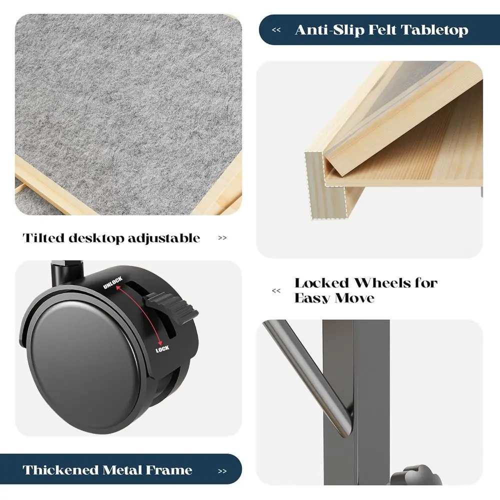 Adults Jigsaw Puzzle Table: 2000-Piece Capacity, Adjustable Tilt and Height, Wooden Board with Support Bar and Wheels