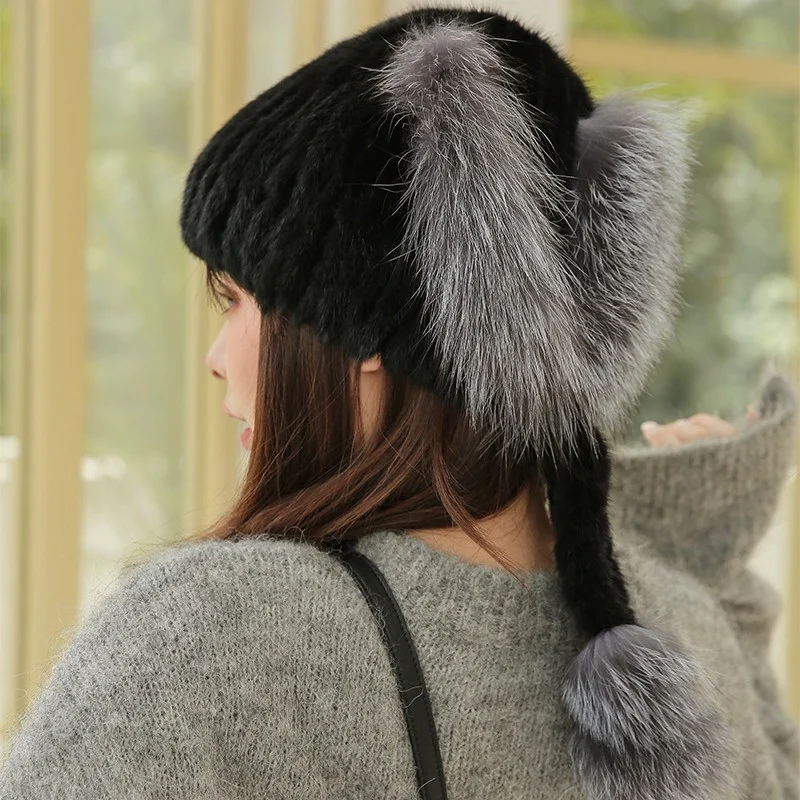 

Autumn And Winter Elegant Fur Straw Hat Korean Women's Senior Mink Fur Straw Hat Fox Fur Decoration Luxury Fur Straw Hat