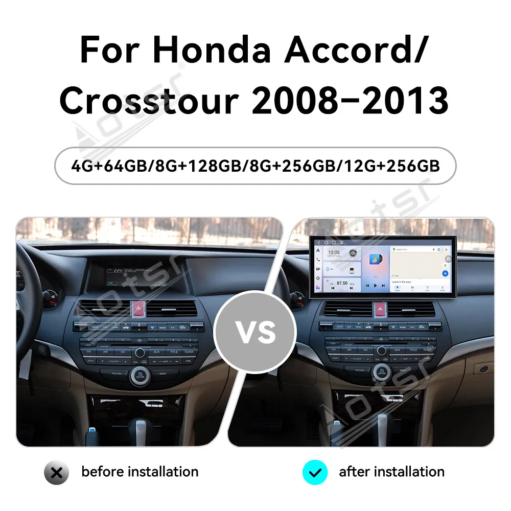 

15,8-дюймовый автомобильный радиоприемник CarPlay Android 15 для Honda Accord/Crosstour 2008-2013, мультимедийный плеер с сенсорным экраном, GPS-навигационная головка