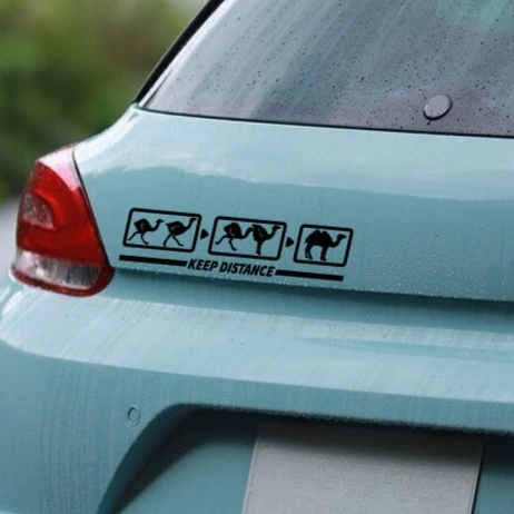 Keep Your Distance Funny Ostrich Camel 2D Flat Vinyl Sticker Decal for Car Rear Window Safe Driving Humor Decor