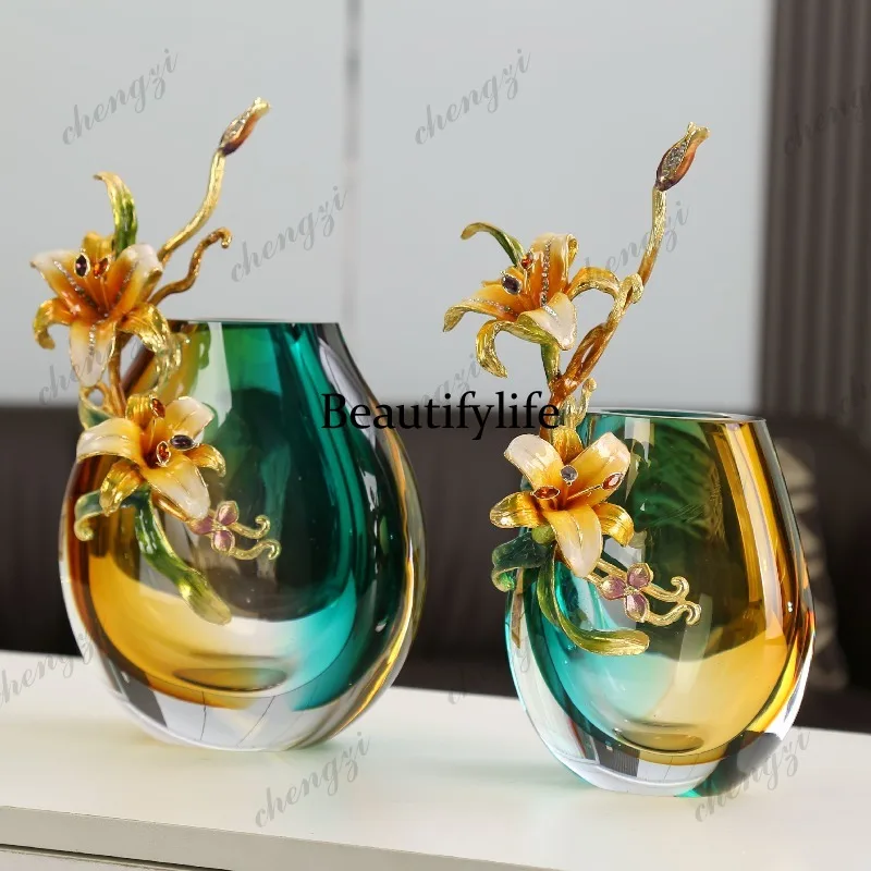 A95 light luxury glazed enamel vase ornament living room dining table flower ware living room TV cabinet decoration
