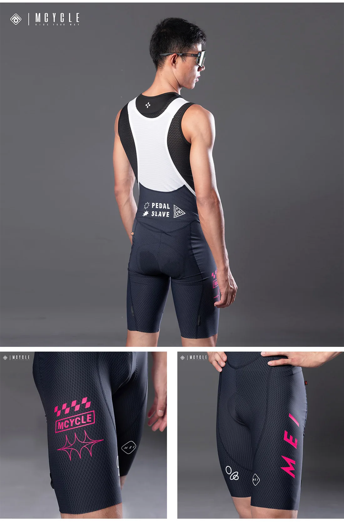 Mcycle Neues Design Radsport-Trägerhose, buntes Logo, Fahrrad-Trägerhose, atmungsaktiv, gepolstert, Fahrrad-Shorts, hohe Taille, Unisex-Radsport-Trägerhose – Detail 18