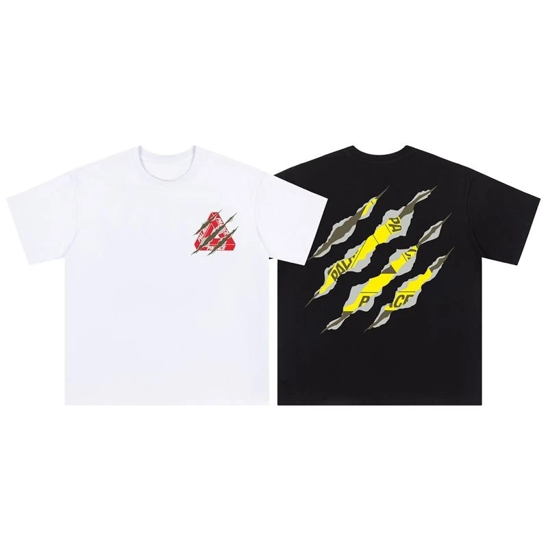

2025 New Heavy Triangle British Trendy Brand Broken Scratch Logo Printing Couple Loose Round Neck Short-sleeved T-shirt