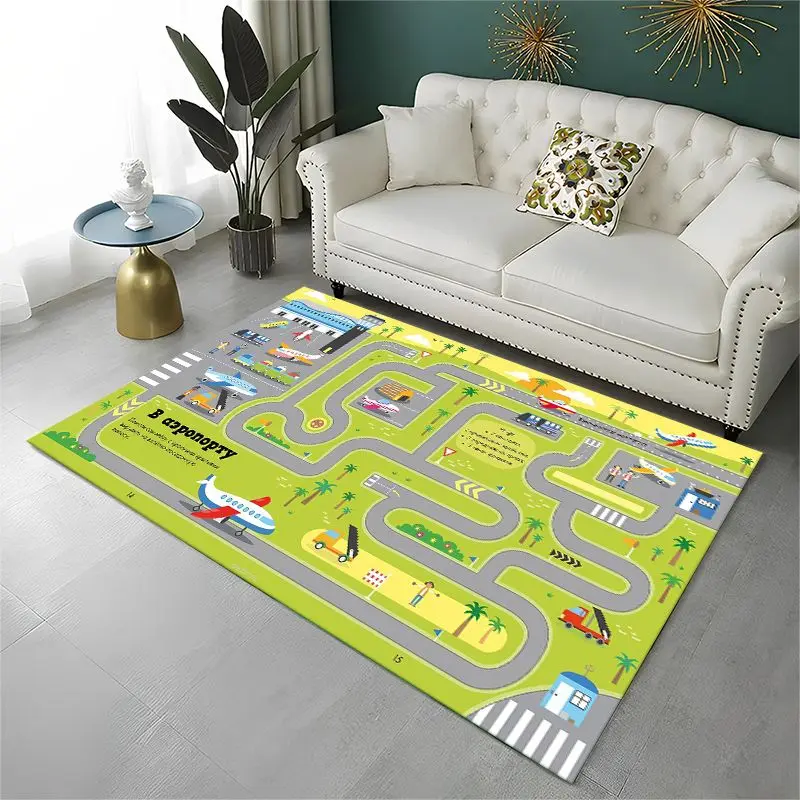 City Traffic Road Highway Runway Map Playroom Large Area Rug Non-slip Carpet for Bedroom Living Room Sofa Doormat Floor Mat Gift