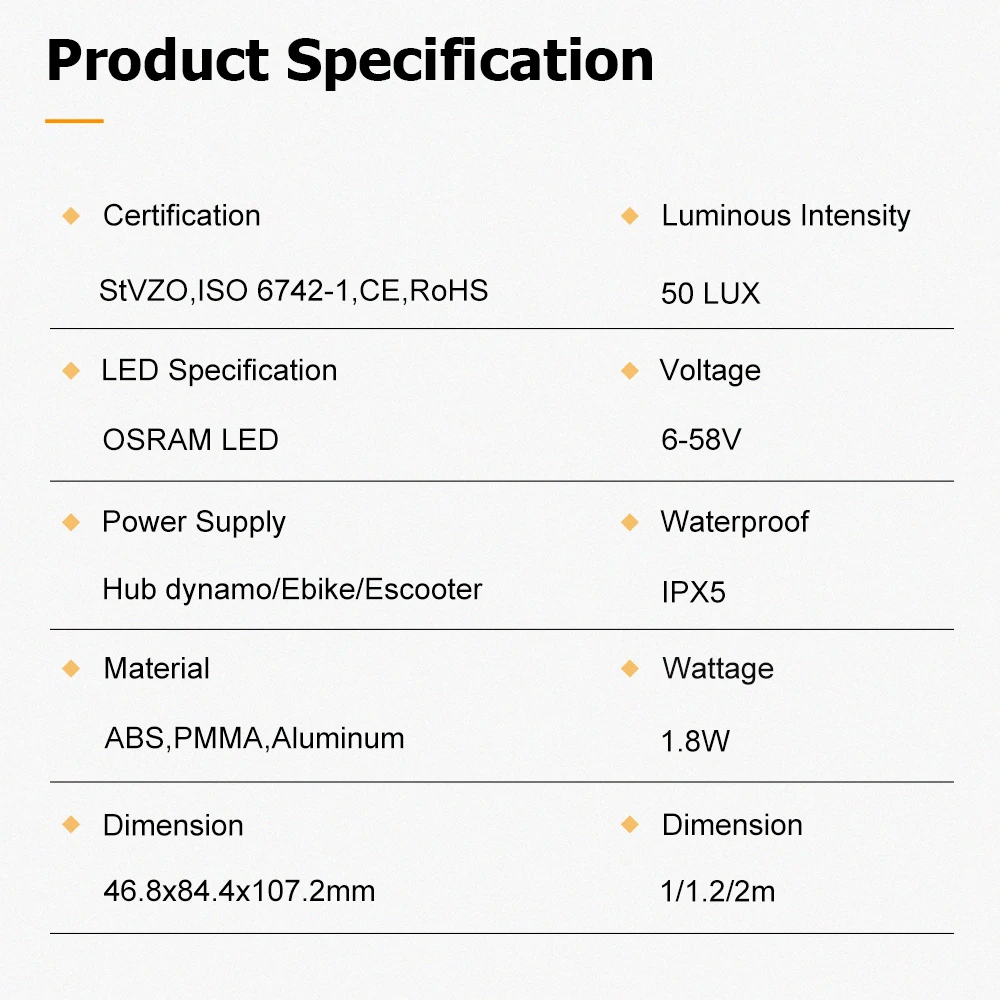 Linkbest – phare LED 60 Lux pour vélo électrique, étanche, éclairage pour moyeu dynamo et vélo électrique, IPX-5, 6V-58V