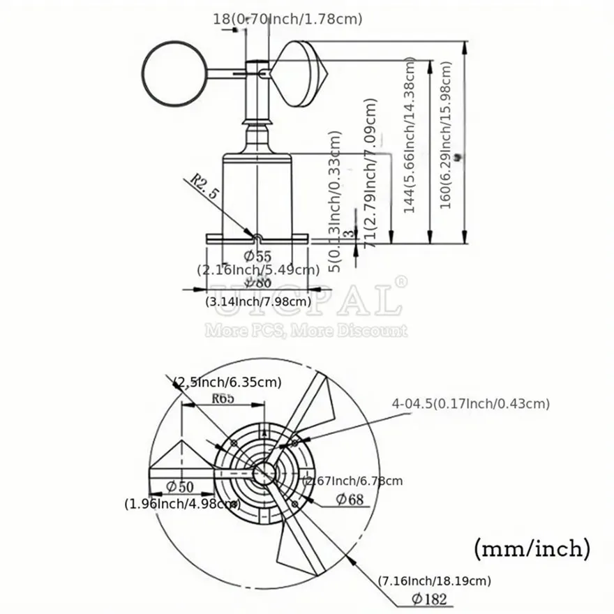 Weather Station Outdoor 3 Cup Anemometer Sensor 60m/s Output RS485 4-20MA 0-5V Polycarbon Fiber Wind Speed Wind Direction Sensor