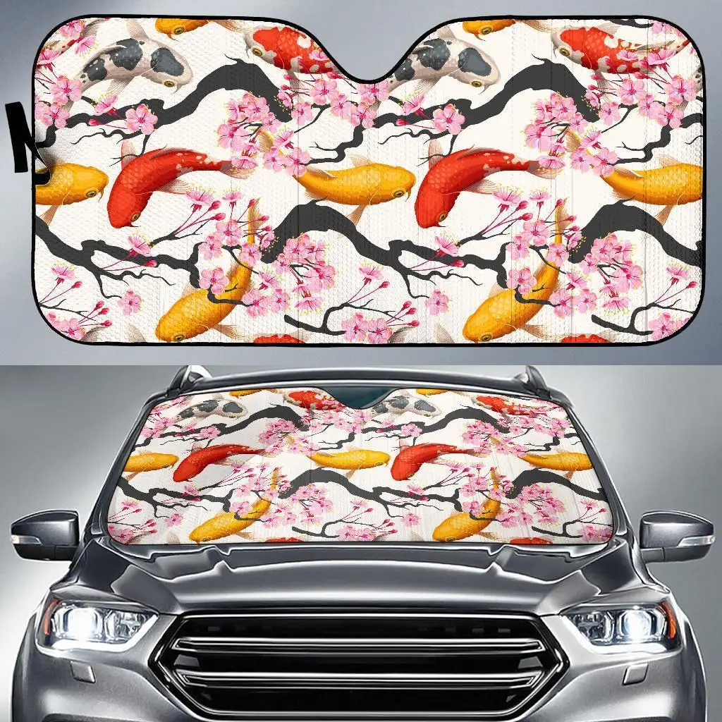 

Cherry Blossom Koi Fish Pattern Print Auto Sun Shade Car Windshield Window Cover Sunshade