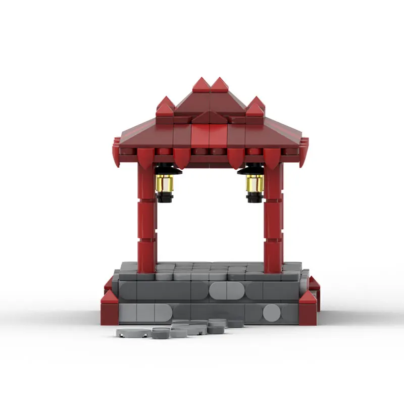 MOC 352-piece Chinese-style ancient pavilion: Mini four-corner pavilion small-block assembly building block model toy for scene