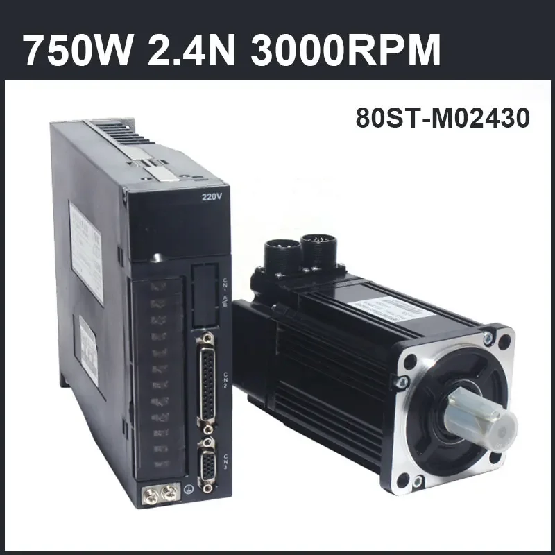 80ST-M02430 AC Servo Motor Kit + AASD-15A Driver 2.39N 750W 3000rpm 220V Single-Phase Ac Drive Permanent Magnet Matched Driver ﻿